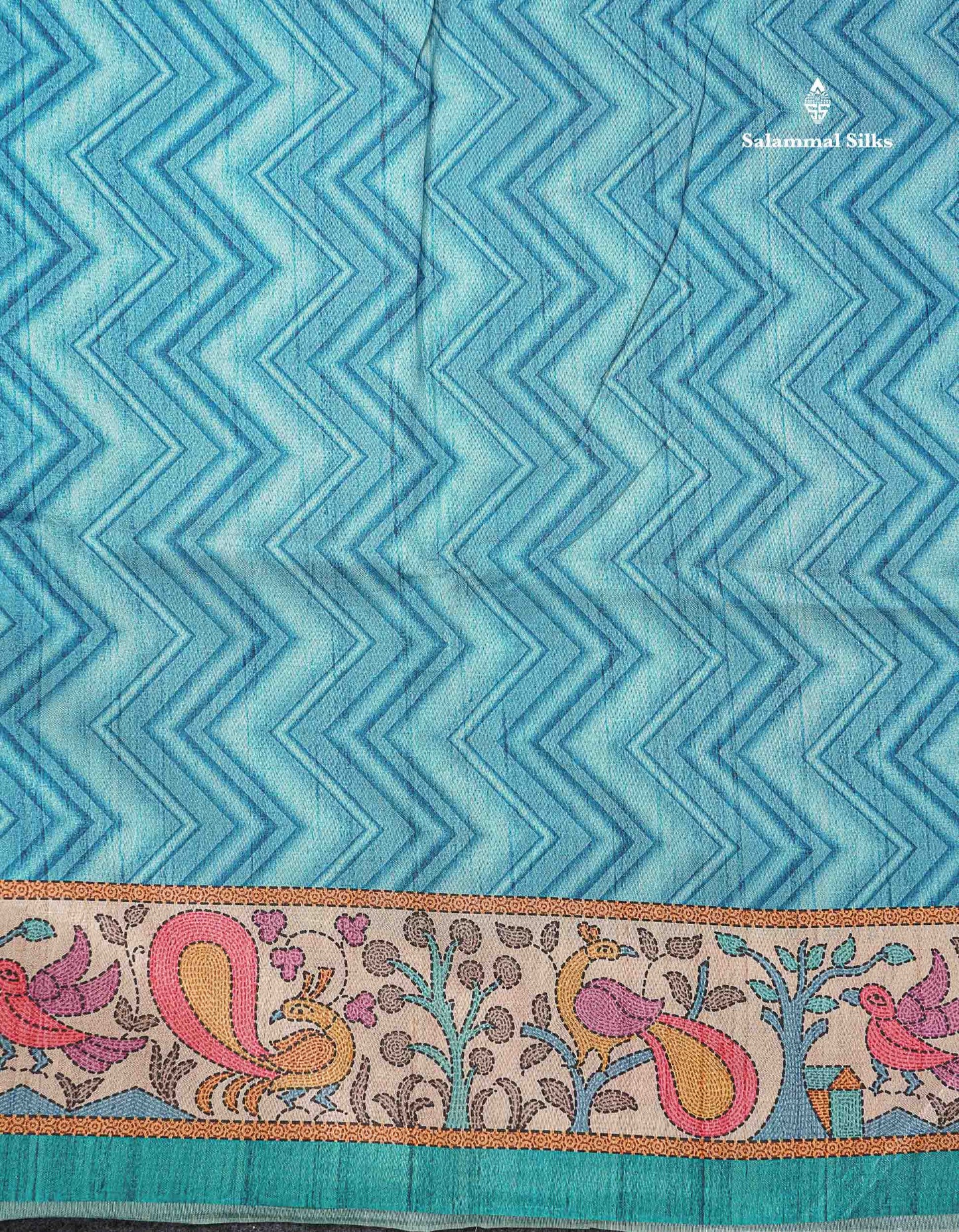 Beautiful Ananda Blue Wave Design Semi Tussar Fancy Saree With Contrast Sapphire Blue Blouse