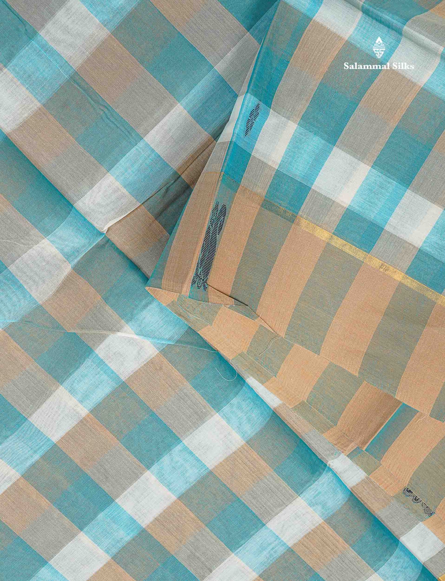 Pure Cotton Saree - Multicolour Colour Body Checks Thread Butta With Contrast Beige Border