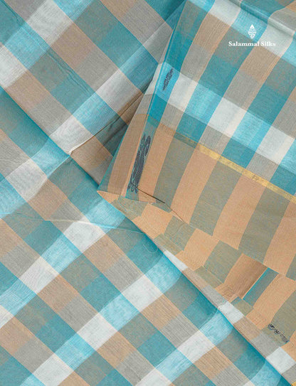 Pure Cotton Saree - Multicolour Colour Body Checks Thread Butta With Contrast Beige Border