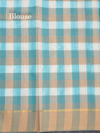 Pure Cotton Saree - Multicolour Colour Body Checks Thread Butta With Contrast Beige Border