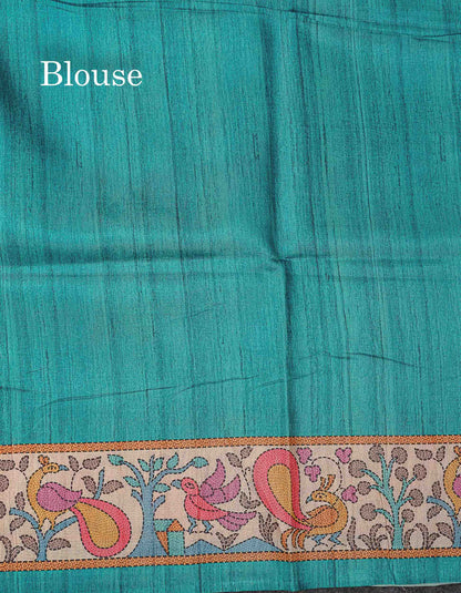Beautiful Ananda Blue Wave Design Semi Tussar Fancy Saree With Contrast Sapphire Blue Blouse