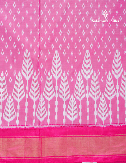 Beautiful Baby Pink Pochampalli Pure Kanjivaram Silk Saree With Contrast Pink Border
