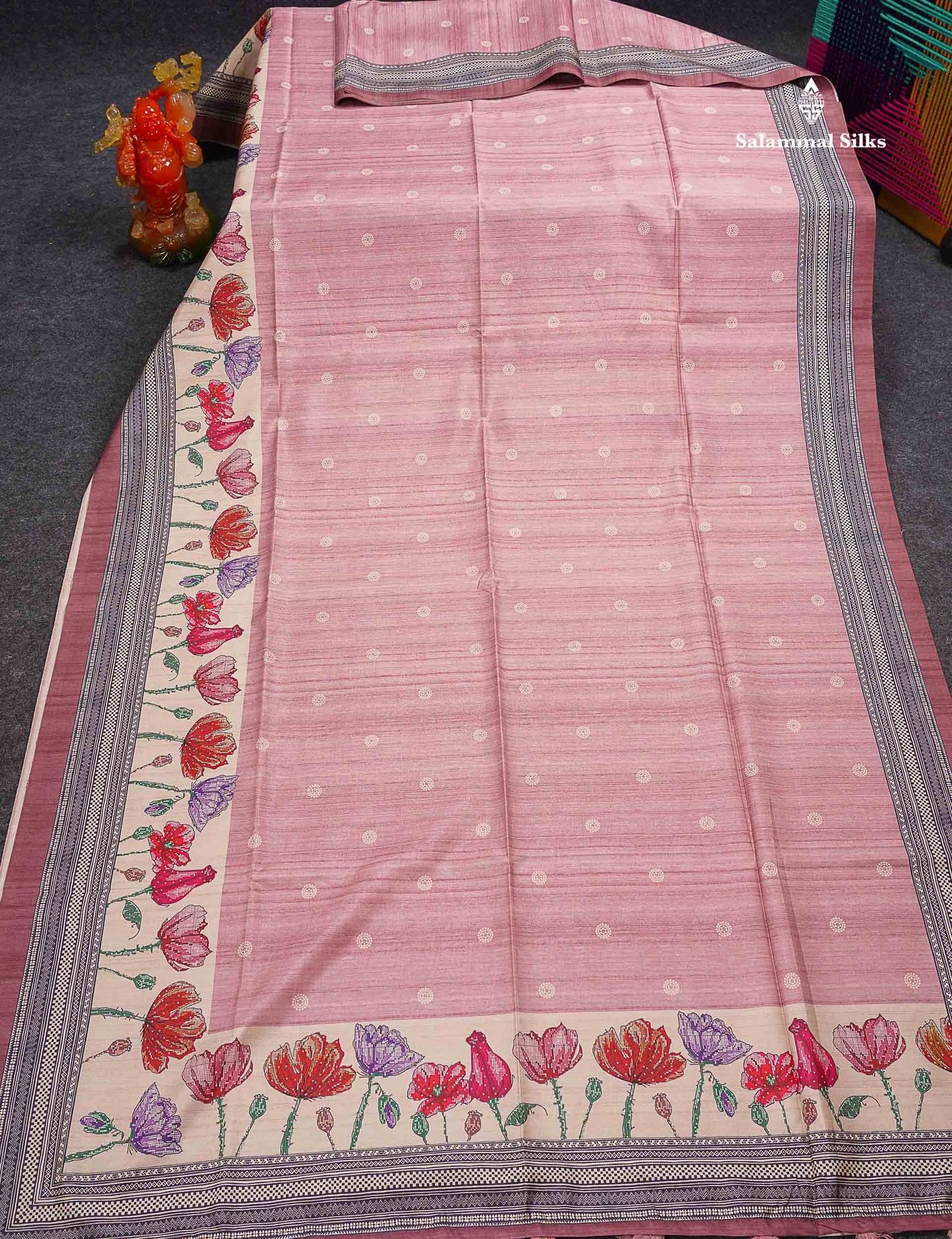 Beautiful Light Chocolate Semi Tussar Fancy Saree With Contrast Light Maroon Blouse