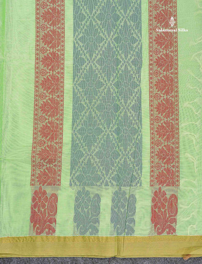 Pure Cotton Saree - Cream Yellow Colour Body Thread Work Butta With Temple Border