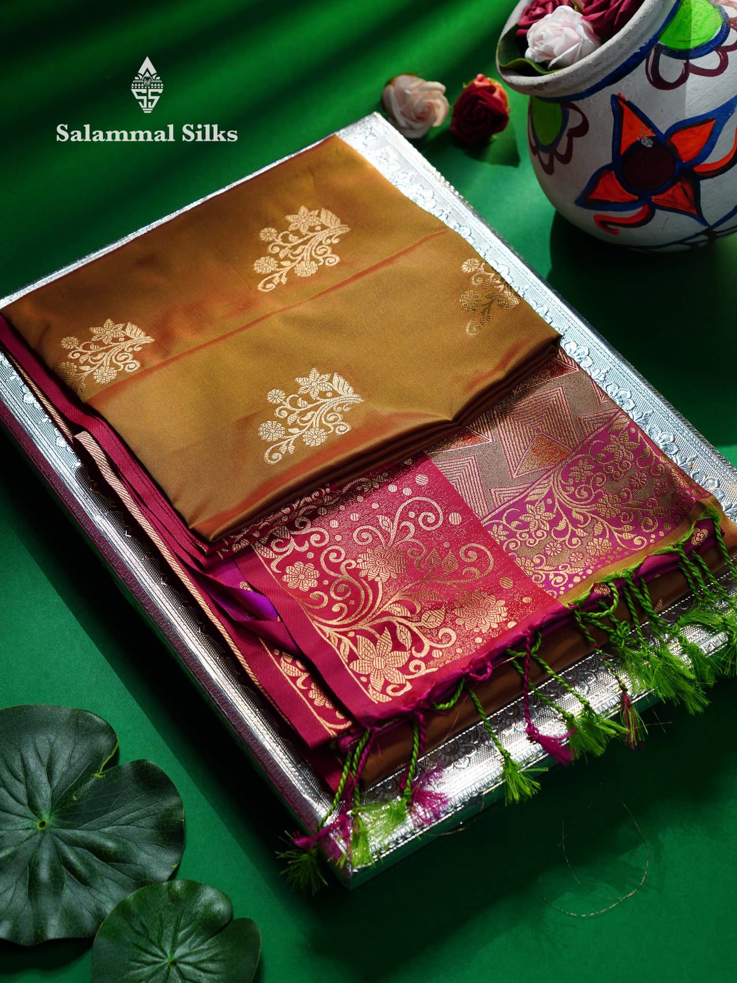 Beautiful Manthulir Yellow Semi Silk Saree With Contrast Pink Fancy Border