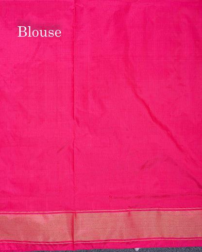 Beautiful Baby Pink Pochampalli Pure Kanjivaram Silk Saree With Contrast Pink Border