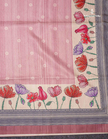 Beautiful Light Chocolate Semi Tussar Fancy Saree With Contrast Light Maroon Blouse