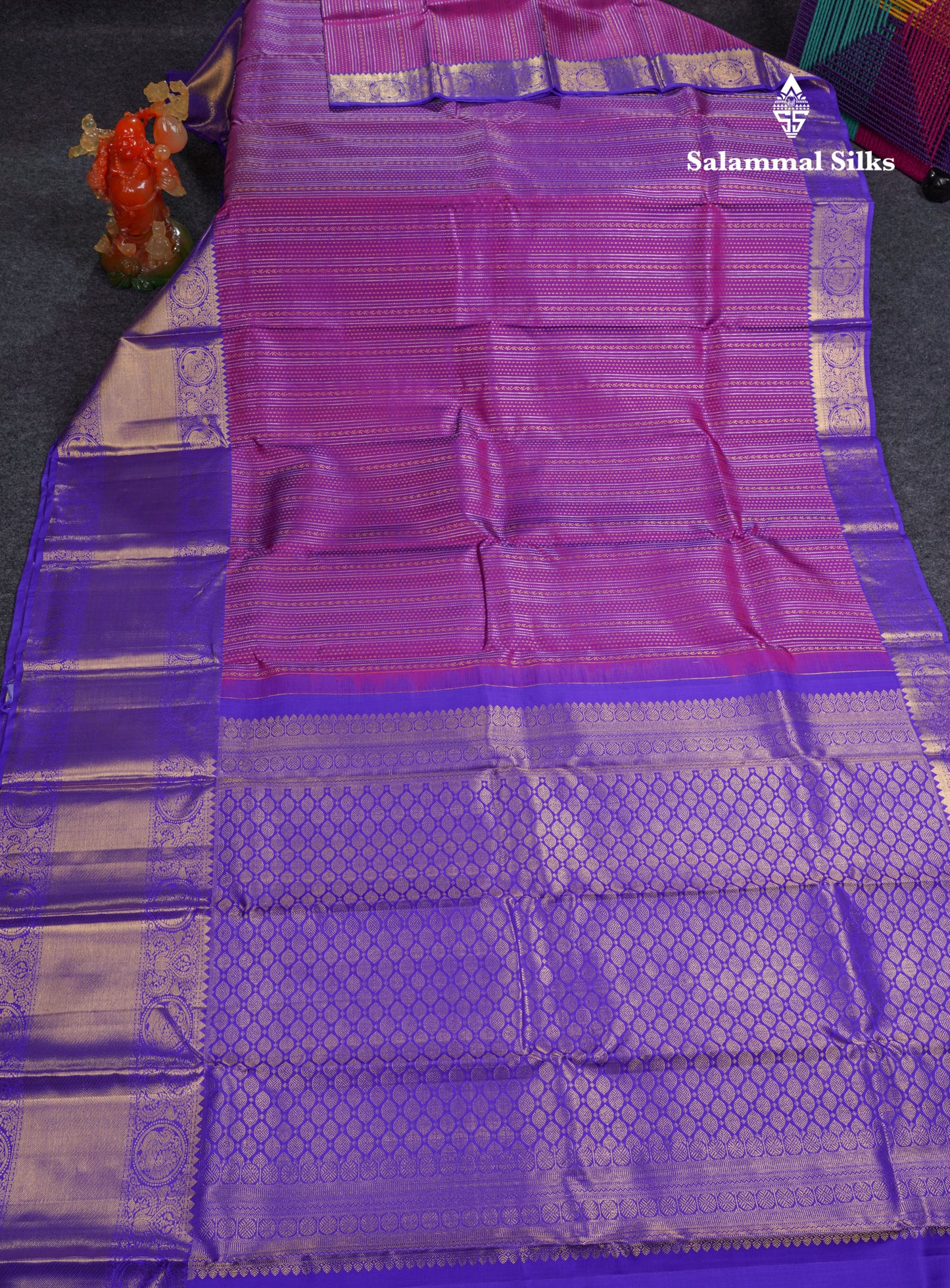 Dual Tone Purple Pure Kanjivaram Silk Saree With Contrast Violet Traditional Evening Morning Border