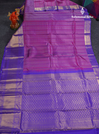 Dual Tone Purple Pure Kanjivaram Silk Saree With Contrast Violet Traditional Evening Morning Border