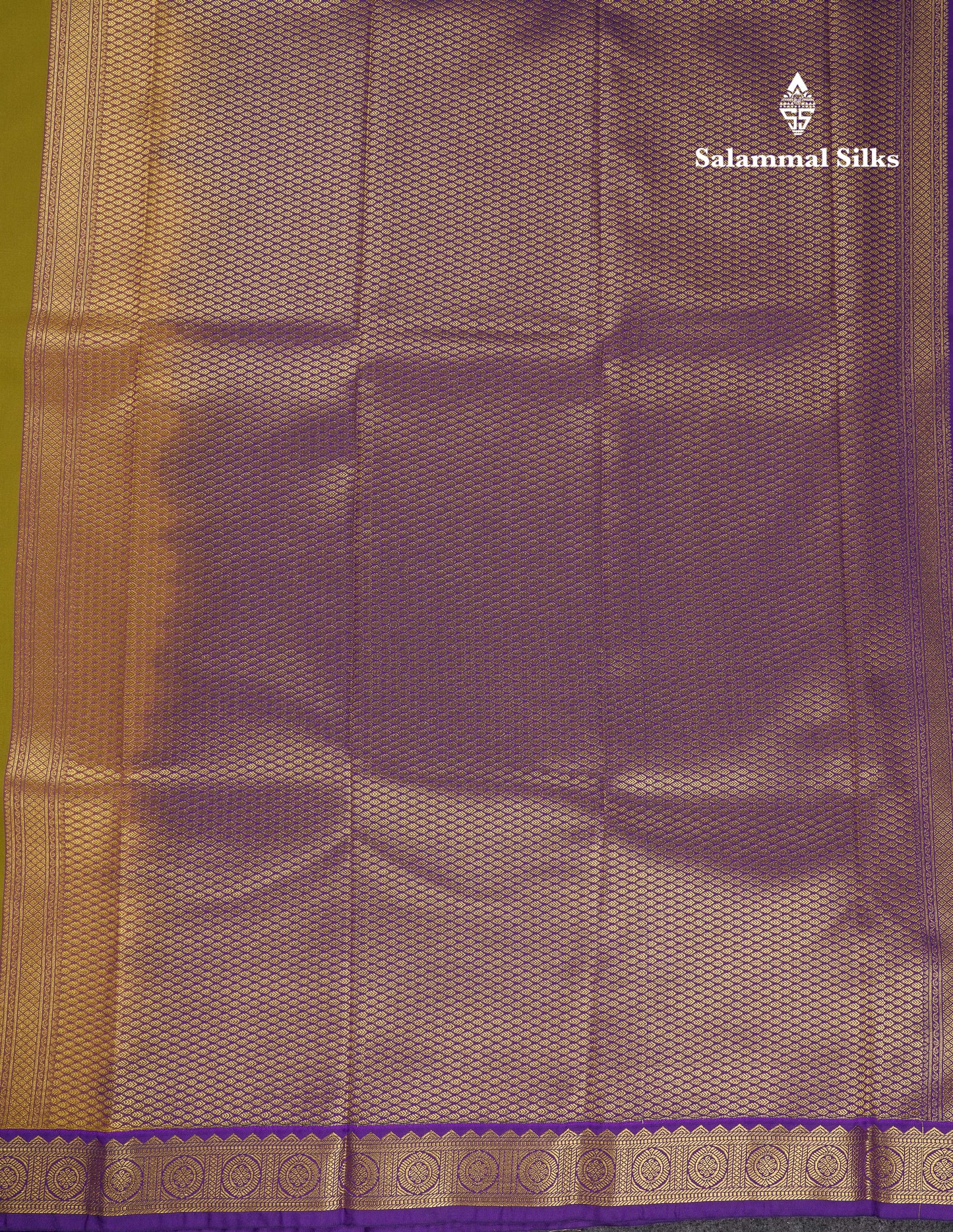 Beautiful Manthulir Yellow Semi Silk Saree With Contrast Violet Traditional Small Border