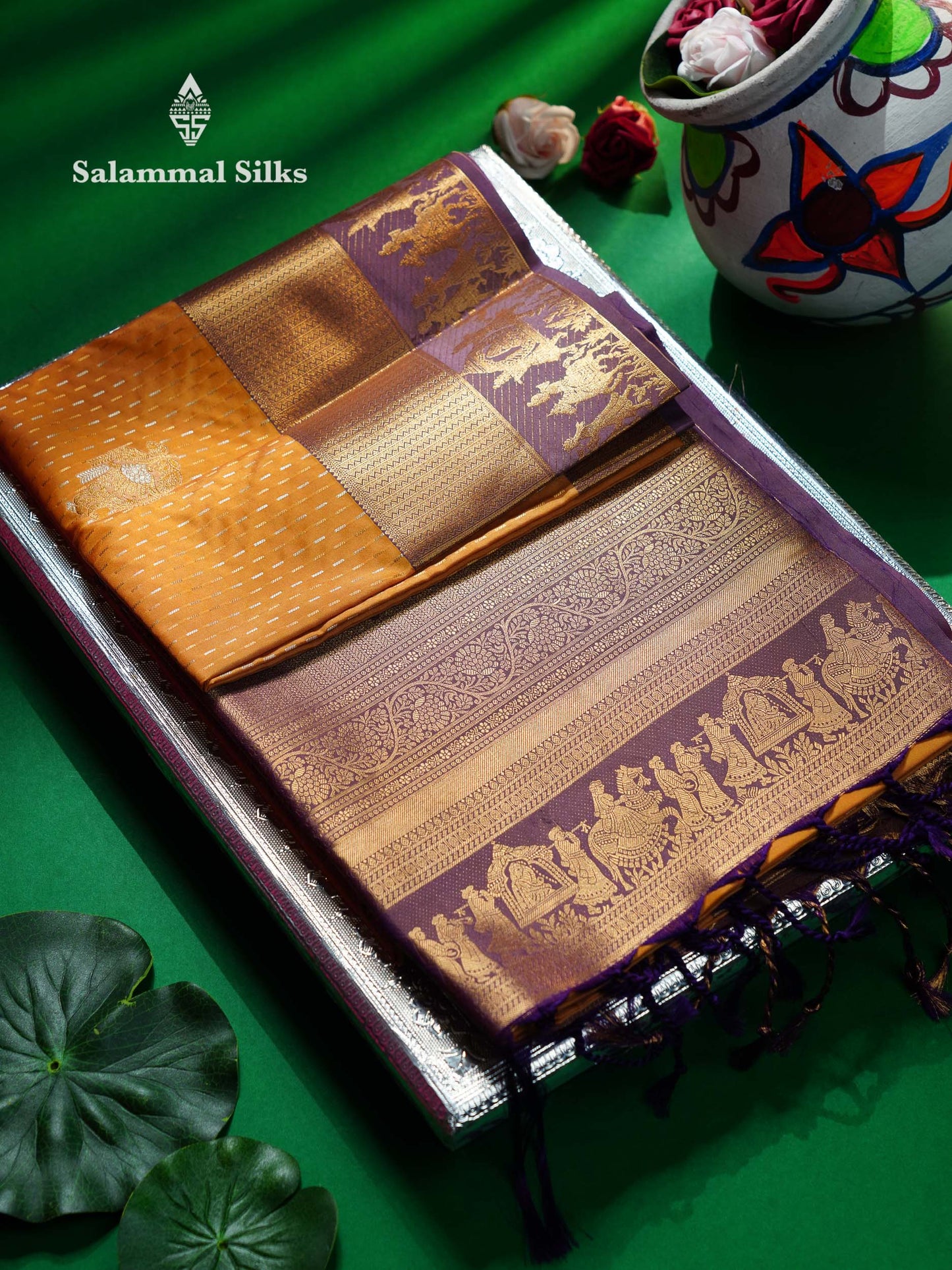Beautiful Dark Purple Silver & Gold Zari  Semi Soft Silk Saree With Contrast Bottle Green Traditional Pallaku  Evening Morning Border