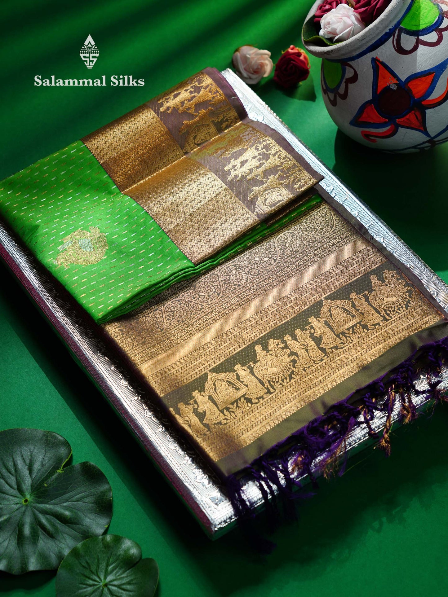 Beautiful Maroon Silver & Gold Zari Semi Soft Silk Saree With Contrast Bottle Green Traditional Pallaku  Evening Morning Border