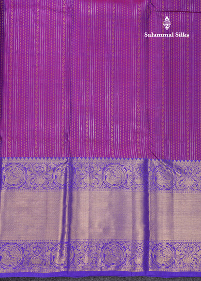Dual Tone Purple Pure Kanjivaram Silk Saree With Contrast Violet Traditional Evening Morning Border