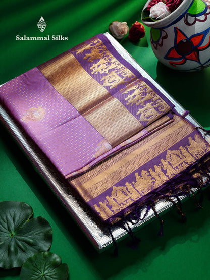 Beautiful Dark Purple Silver & Gold Zari  Semi Soft Silk Saree With Contrast Bottle Green Traditional Pallaku  Evening Morning Border