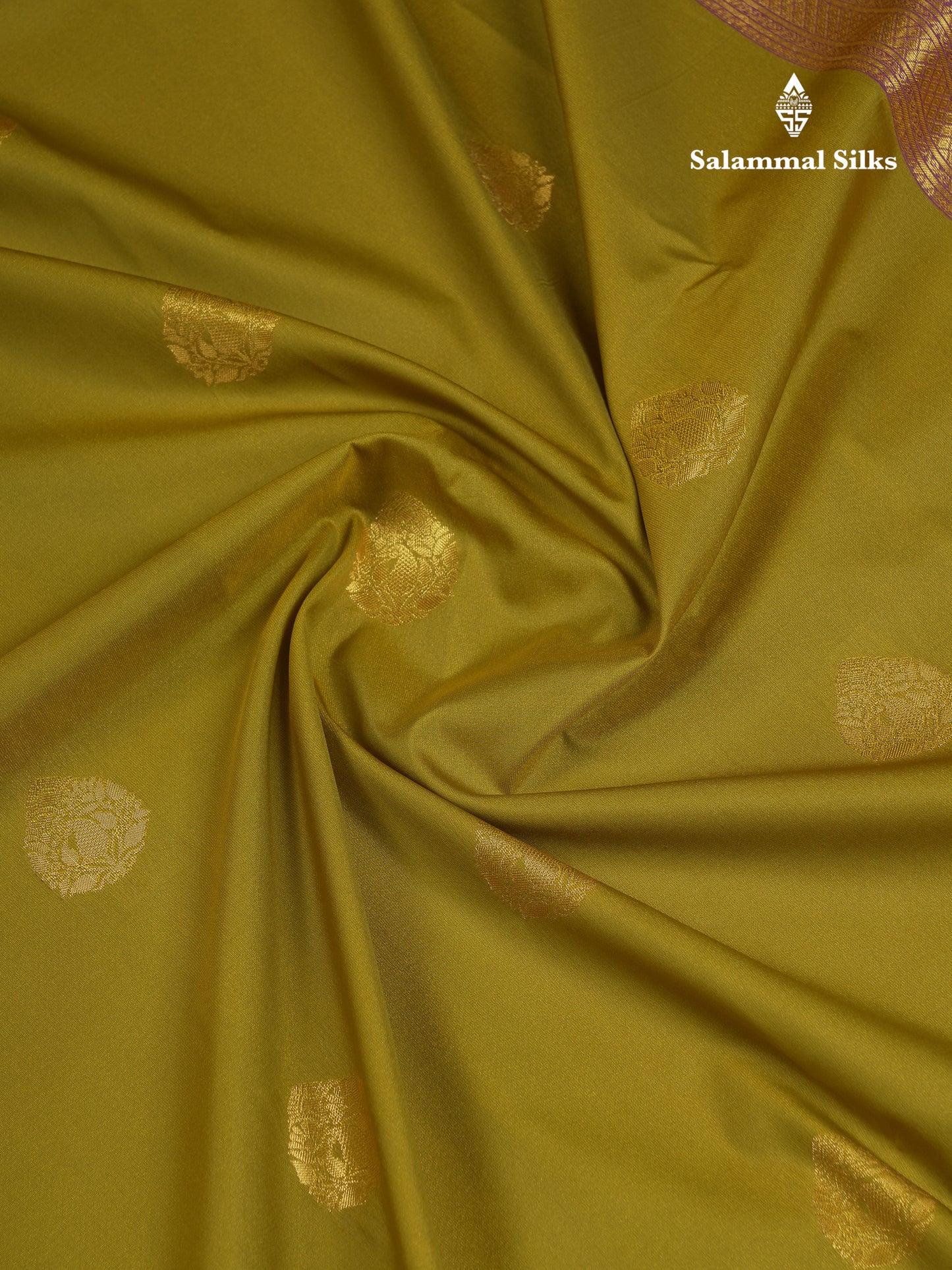 Beautiful Manthulir Yellow Semi Silk Saree With Contrast Violet Traditional Small Border