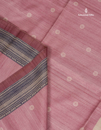 Beautiful Light Chocolate Semi Tussar Fancy Saree With Contrast Light Maroon Blouse