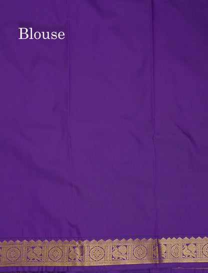 Beautiful Manthulir Yellow Semi Silk Saree With Contrast Violet Traditional Small Border