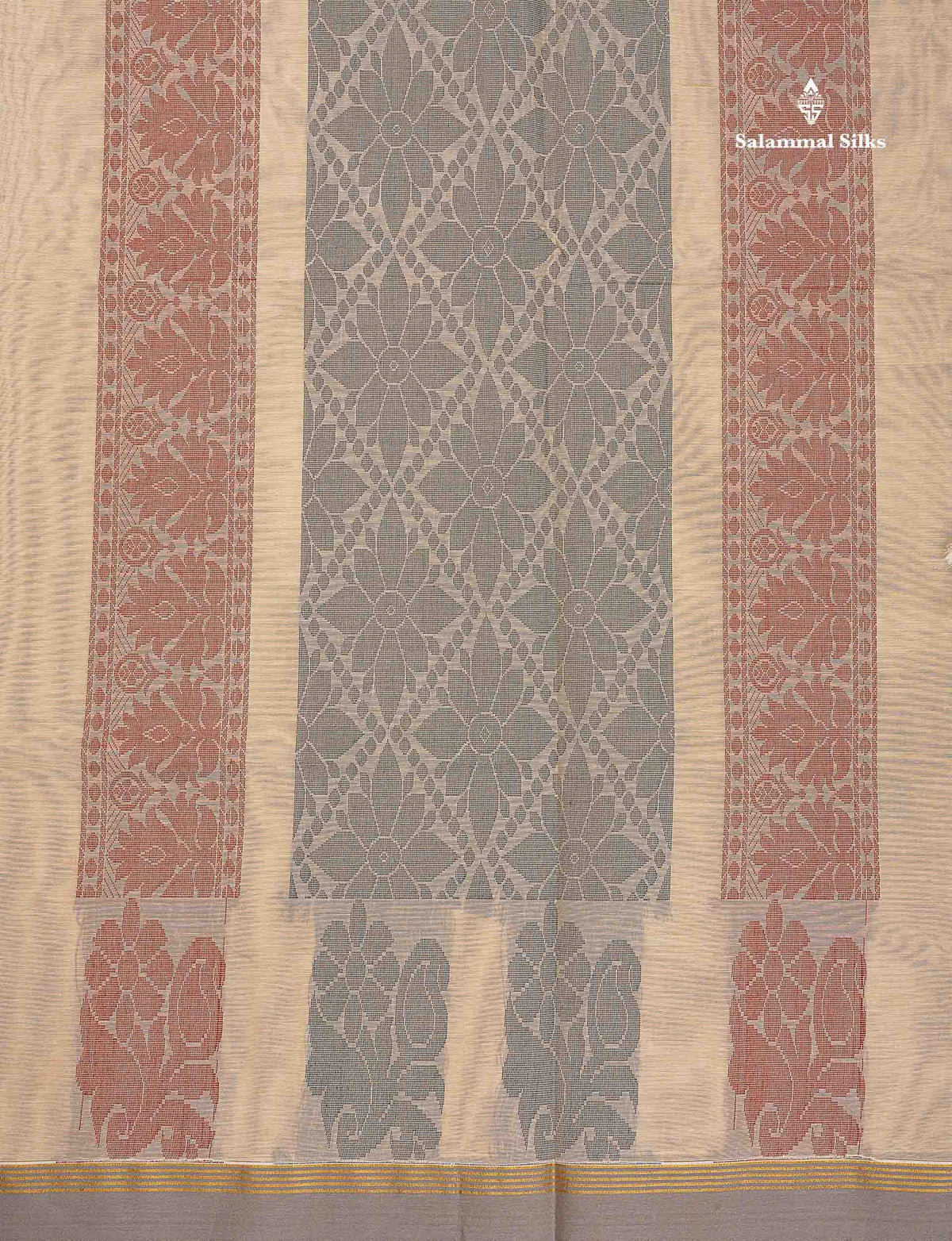 Pure Cotton Saree - Cream Yellow Colour Body Thread Work Butta With Temple Border