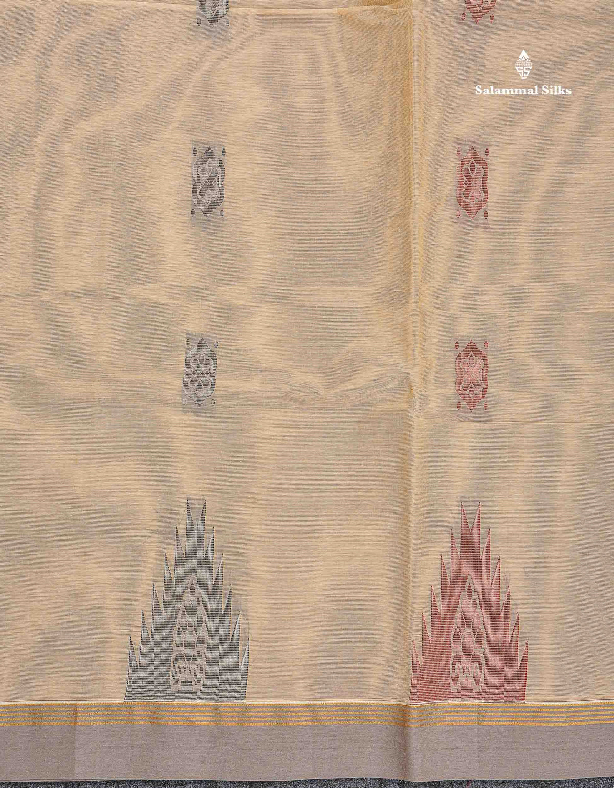 Pure Cotton Saree - Cream Yellow Colour Body Thread Work Butta With Temple Border