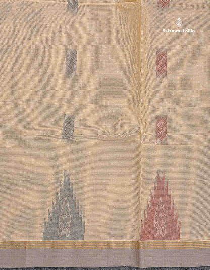 Pure Cotton Saree - Cream Yellow Colour Body Thread Work Butta With Temple Border