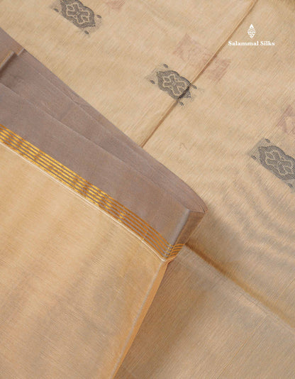 Pure Cotton Saree - Cream Yellow Colour Body Thread Work Butta With Temple Border