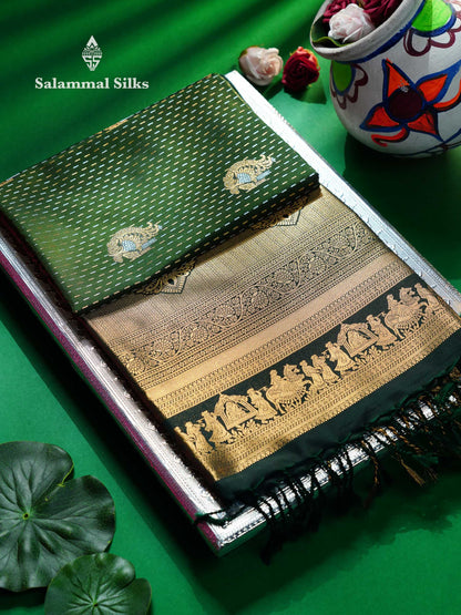 Beautiful Dark Purple Silver & Gold Zari  Semi Soft Silk Saree With Contrast Bottle Green Traditional Pallaku  Evening Morning Border