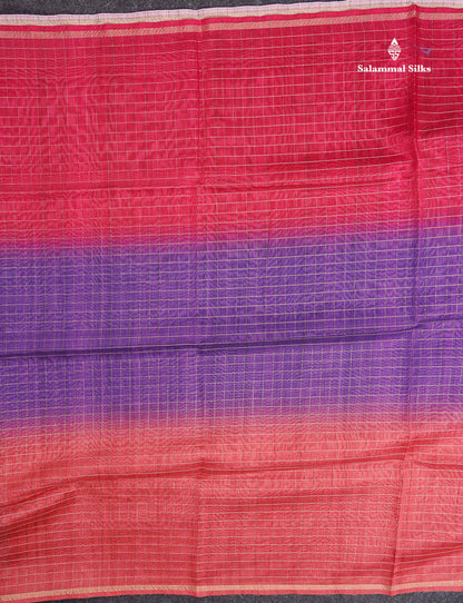 Beautiful Multicolour Checks Fancy Cotton Mix Saree With Contrast Kalamkari Blouse