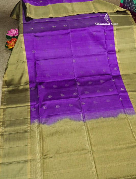 Kanjivaram Beautiful Violet Pure Soft Silk Saree With Contrast Fancy Border
