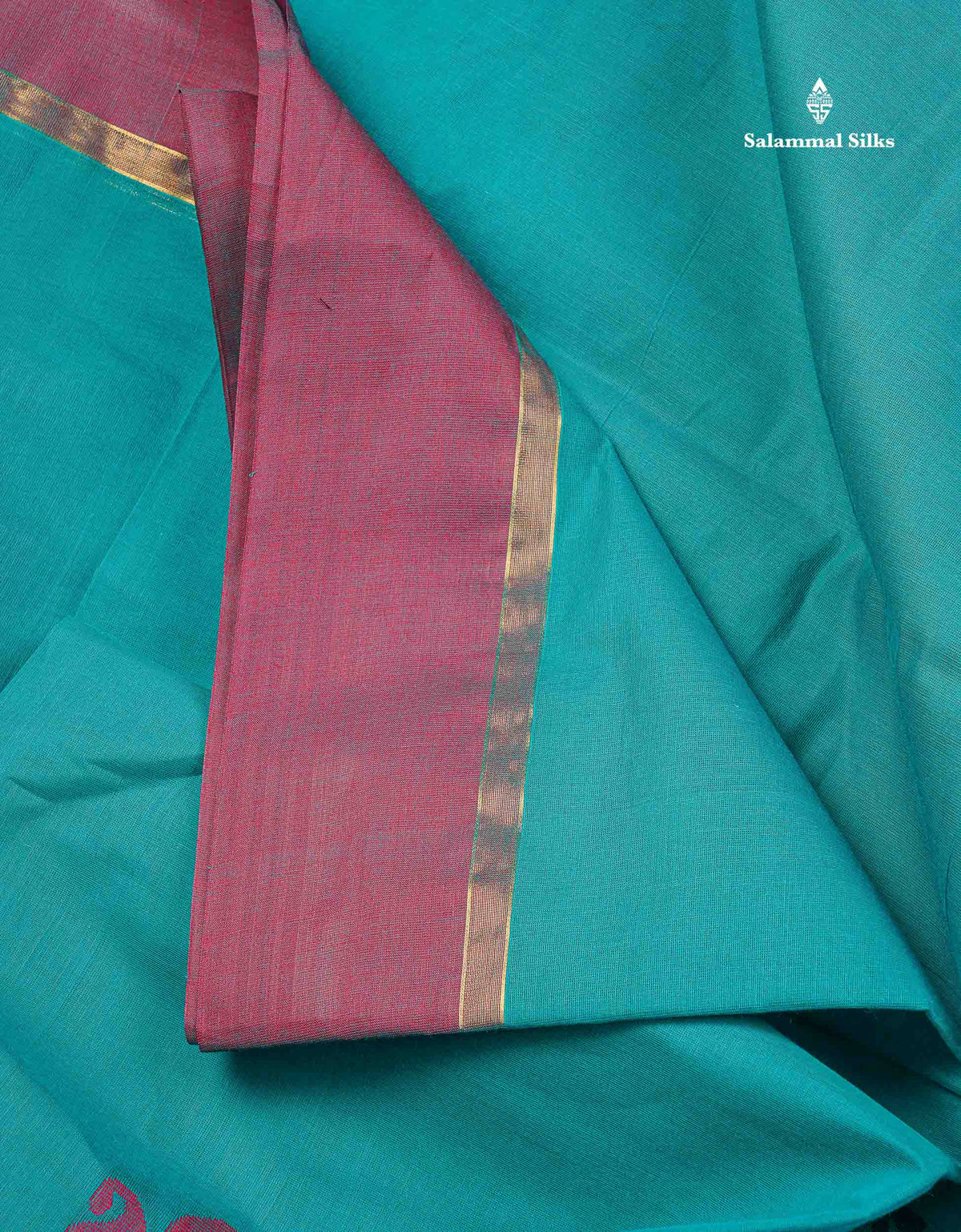 Pure Cotton Saree - Teal Blue Colour Body Thread Work Butta With Dual Tone Maroon Plain Border