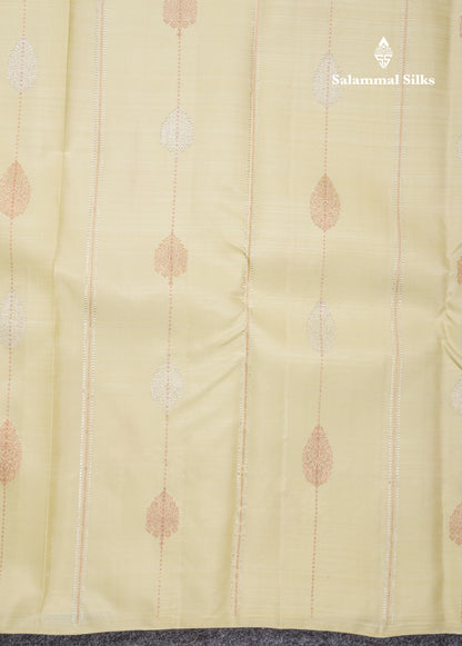 Cream Yellow Fancy Pure Kanjivaram Silk Saree With Contrast Dark Purple Blouse