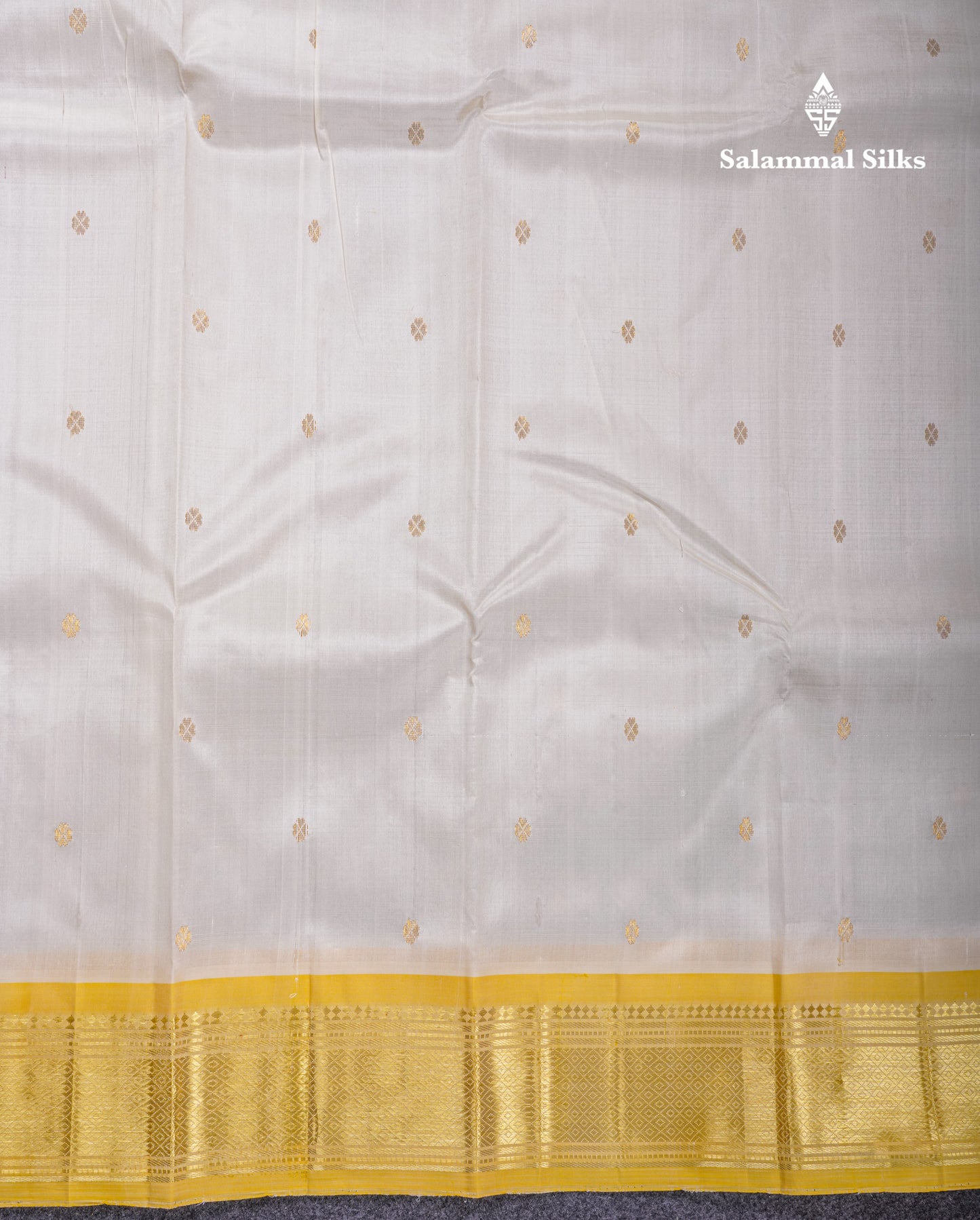 Beautiful Half White Pure Kanjivaram Silk Saree With Contrast Yellow One Side Border