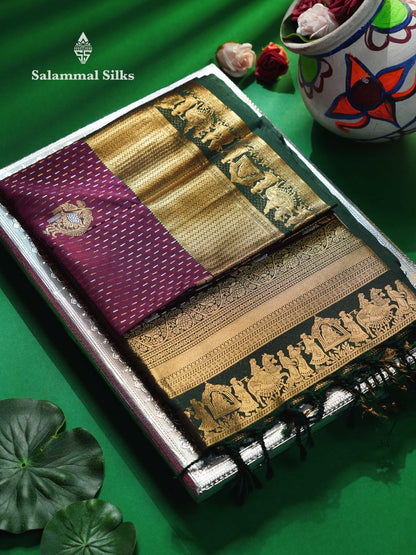 Beautiful Maroon Silver & Gold Zari Semi Soft Silk Saree With Contrast Bottle Green Traditional Pallaku  Evening Morning Border