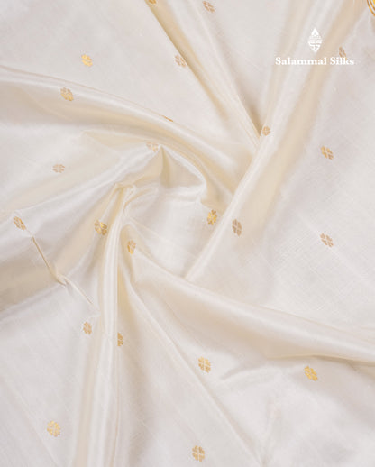 Beautiful Half White Pure Kanjivaram Silk Saree With Contrast Yellow One Side Border