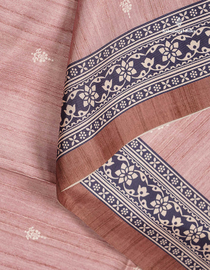 Beautiful Light Chocolate Semi Tussar Fancy Saree With Contrast Brown Blouse