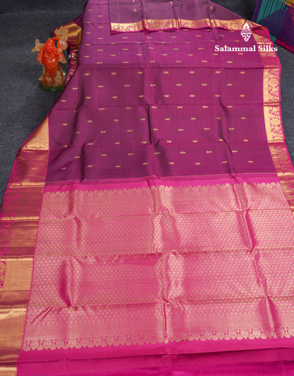 Magenta Pure Kanjivaram Silk Saree With Contrast Pink Evening Morning Border