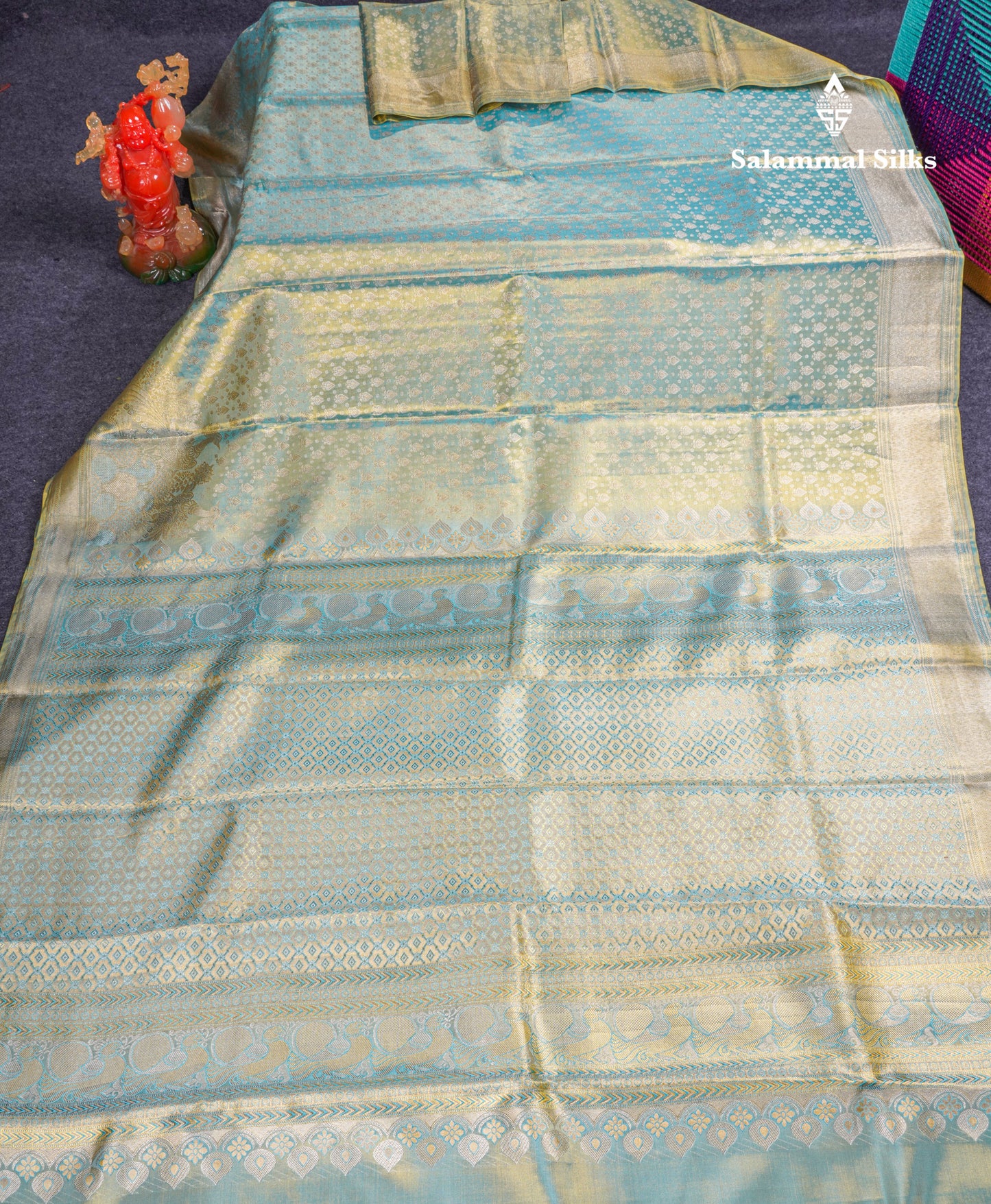 Beautiful Pastel Blue Tissue Bridal Pure Kanjivaram Silk Saree With Fancy Turning Border
