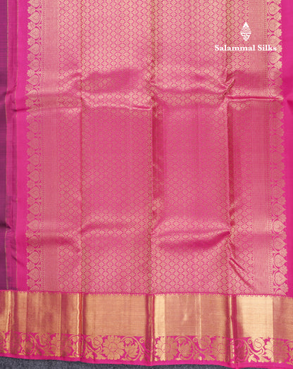 Magenta Pure Kanjivaram Silk Saree With Contrast Pink Evening Morning Border