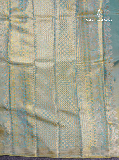 Beautiful Pastel Blue Tissue Bridal Pure Kanjivaram Silk Saree With Fancy Turning Border