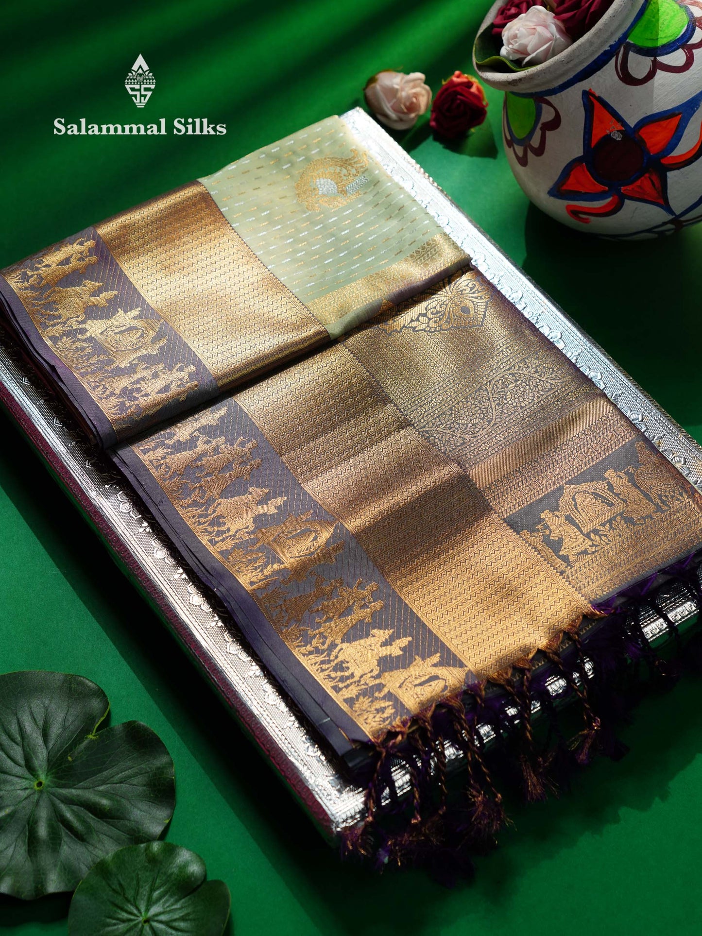 Beautiful Maroon Silver & Gold Zari Semi Soft Silk Saree With Contrast Bottle Green Traditional Pallaku  Evening Morning Border