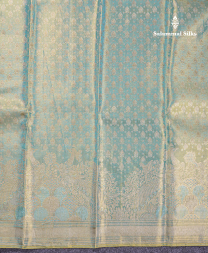 Beautiful Pastel Blue Tissue Bridal Pure Kanjivaram Silk Saree With Fancy Turning Border