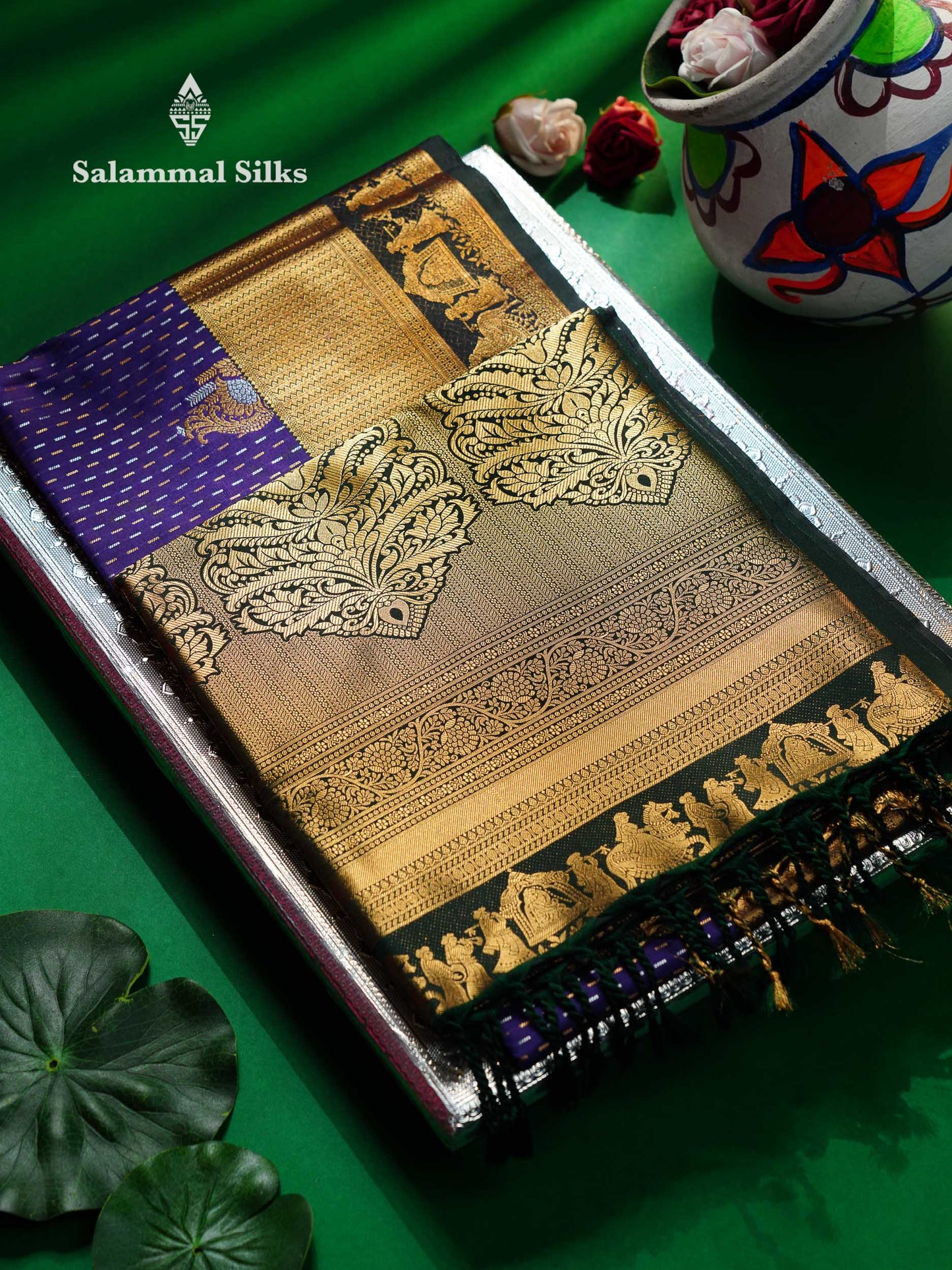 Beautiful Maroon Silver & Gold Zari Semi Soft Silk Saree With Contrast Bottle Green Traditional Pallaku  Evening Morning Border
