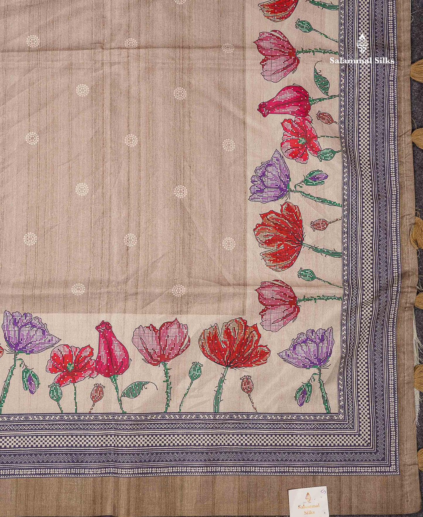 Beautiful Sandal Printed Semi Tussar Saree With Fancy Border