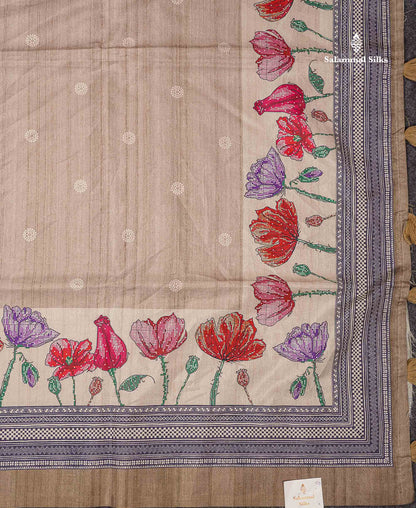 Beautiful Sandal Printed Semi Tussar Saree With Fancy Border