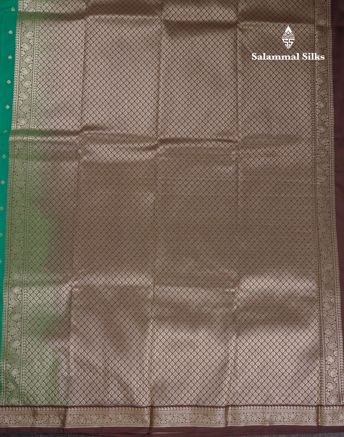 Beautiful Peacock Green Semi Silk Saree With Contrast Dark Brown Traditional Small Border
