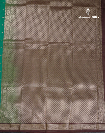 Beautiful Peacock Green Semi Silk Saree With Contrast Dark Brown Traditional Small Border