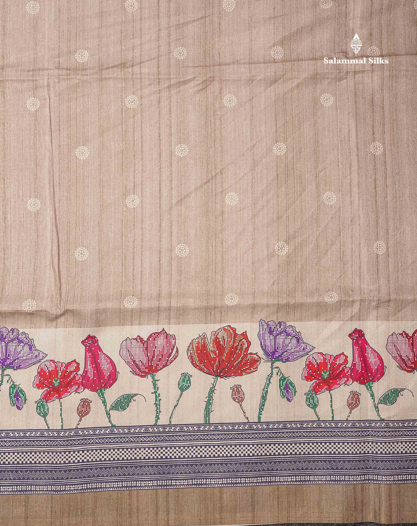 Beautiful Sandal Printed Semi Tussar Saree With Fancy Border