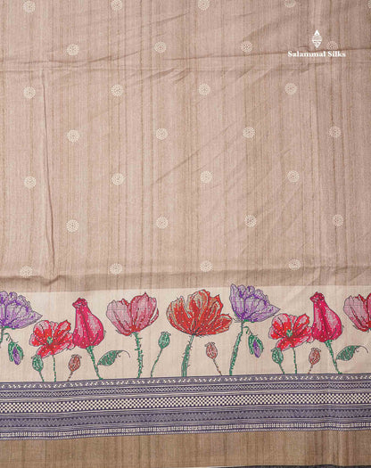 Beautiful Sandal Printed Semi Tussar Saree With Fancy Border