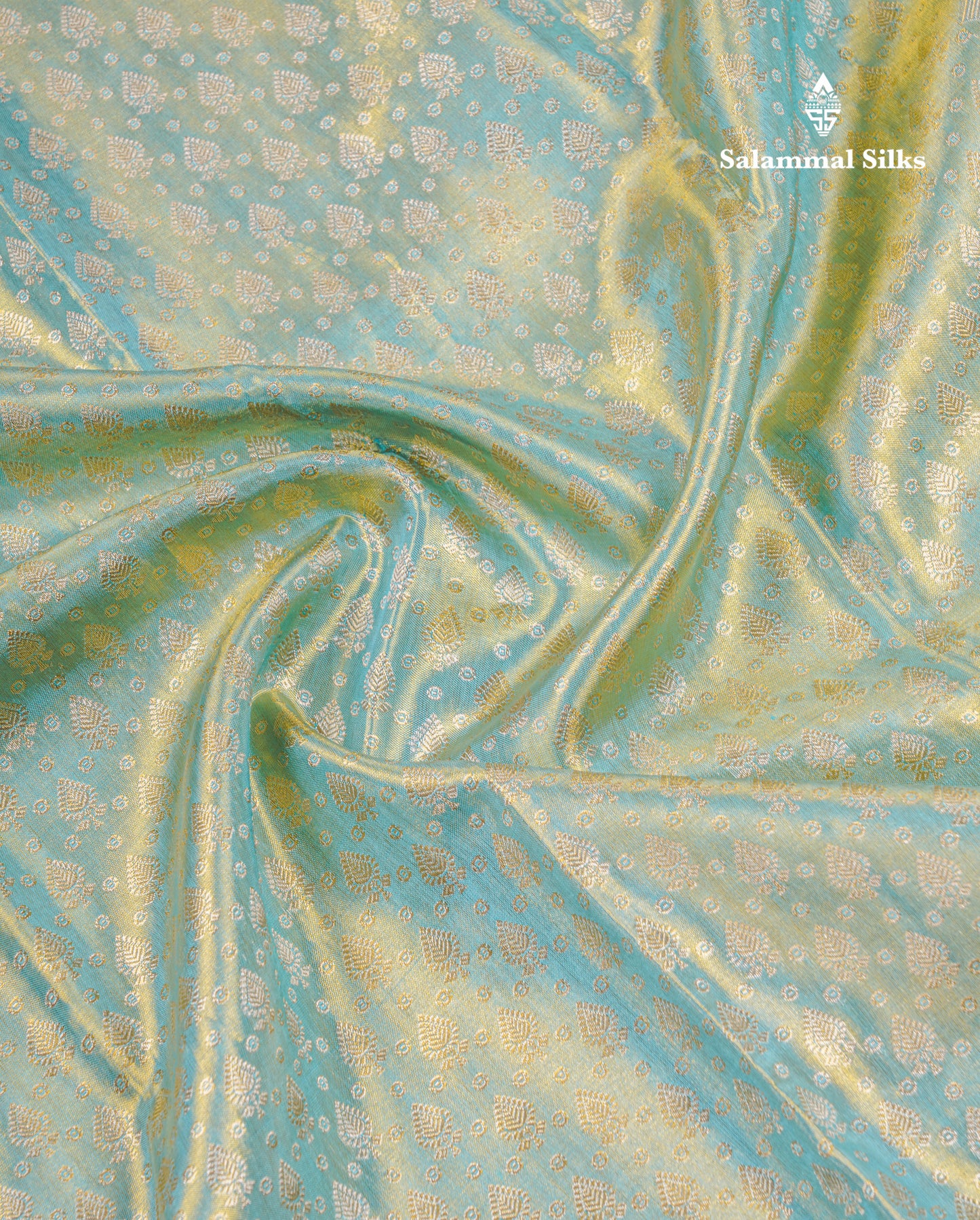 Beautiful Pastel Blue Tissue Bridal Pure Kanjivaram Silk Saree With Fancy Turning Border