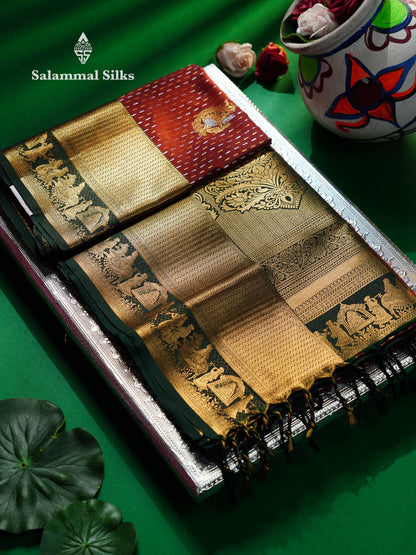 Beautiful Maroon Silver & Gold Zari Semi Soft Silk Saree With Contrast Bottle Green Traditional Pallaku  Evening Morning Border
