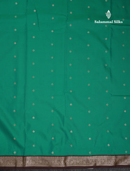 Beautiful Peacock Green Semi Silk Saree With Contrast Dark Brown Traditional Small Border
